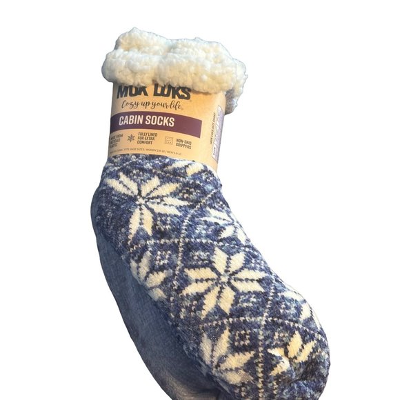 Muk Luks Cabin Socks L/XL Non Skid Grippers Fully Lined Made From‎ Recycled - Picture 2 of 4